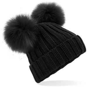 Beechfield Junior Faux Fur Double Pom Pom Beanie