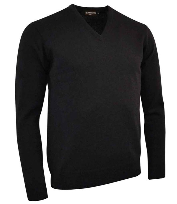 GM10-BLK-FRONT Glenmuir V Neck Lambswool Sweater