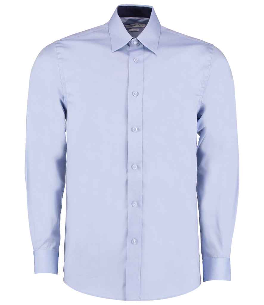 Kustom Kit Premium Contrast Long Sleeve Tailored Oxford Shirt