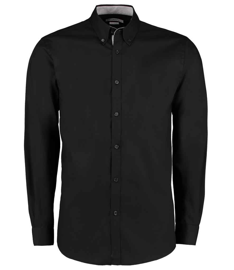 Kustom Kit Premium Long Sleeve Contrast Tailored Oxford Shirt