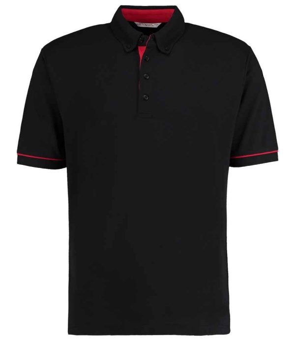 Kustom Kit Button Down Collar Contrast Piqué Polo Shirt