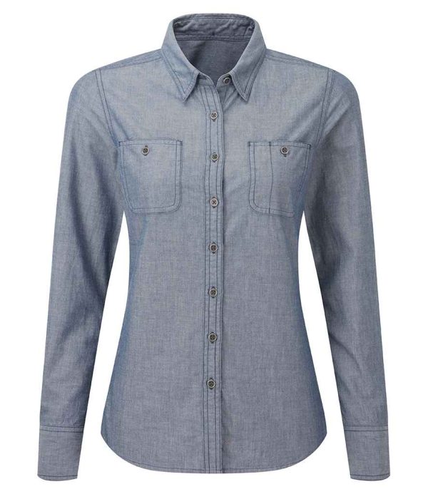 Premier Ladies Organic Fairtrade Certified Long Sleeve Chambray Shirt